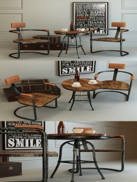 Retro industrial style dining table and chair