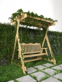 Swing for garden, grass and wall