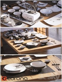 A set of dishes in the Japanese style