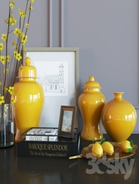 Decoration set yellow vases
