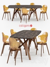 Calligaris Jungle table Saint Tropez wood chair
