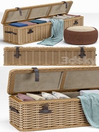 Brenna Leather Accent Woven Rattan Trunk pouf