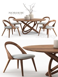 NORHOR Bergen round table and Walnut chair