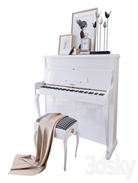 Piano "Weinbach" white, stool and decor (Piano Weinbach white banquet and decor YOU)