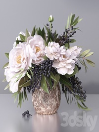 Flower Arrangement- peony grape leaf twig vase