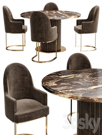 Italian Designer Marble Round Dining Table And Chairs Set