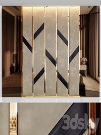Headboard made of bronze mirror and soft beige panels