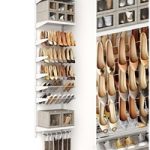 Shoe rack in a shoe cabinet. Set of shoes. Shelf filling