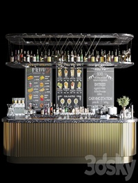 A large design project of a bar counter with strong alcohol, wine and a variety of cocktails. Alcohol