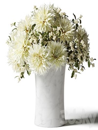 Bouquet of white chrysanthemums with snowberry twigs