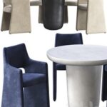 Dining table CB2 Lola and chair CB2 Foley Faux Mohair Navy