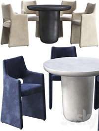 Dining table CB2 Lola and chair CB2 Foley Faux Mohair Navy
