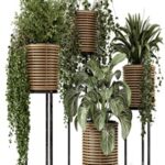 Indoor Plants in natural rattan Pot on Metal Base – Set 592