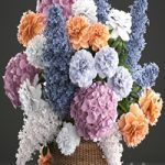 A bouquet of flowers 84. Lilac, hydrangea, basket, decor, peonies, eco design, natural decor, table decoration