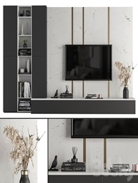 TV Wall White and Stone - Set 27