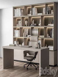 Boss Desk and Library Beige - Office Furniture 319