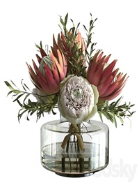 Bouquet with peonies and proteas