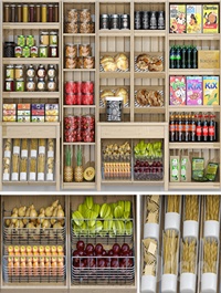Showcase in a supermarket with products, juices and spices 5
