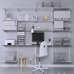 Collection of office furniture with stationery, armchair and other accessories