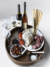 Cheese plate with sausages and wine. Alcohol