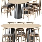 Wooden Burin Table by Viccarbe and Chair Emilia by Meridiani