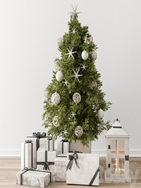 Christmas Decoration 23 - Christmas White and Green Tree with Gift