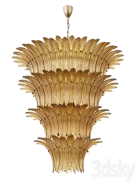 Large Palmette Chandelier Four Tiers Murano amber in the Style of Barovier
