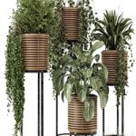 Indoor Plants in natural rattan Pot on Metal Base – Set 592
