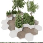 Urban Environment – Urban Furniture – Green Benches With tree 42