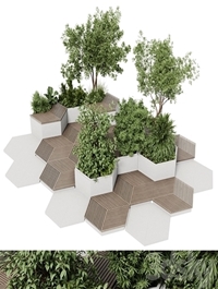 Urban Environment - Urban Furniture - Green Benches With tree 42