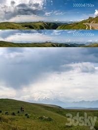 Panorama with Elbrus and hills. 2 pcs. 30-50k