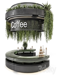 Coffee Reception Desk With Plants - Restaurant Set 1393