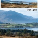 Autumn panorama. Northern Ireland. View of the mountains and the bay.