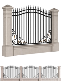 Classic style fence with wrought iron railing.Entrance Driveway Iron Gates