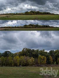 Cloudy panorama with autumn trees. 2 pcs