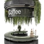 Coffee Reception Desk With Plants – Restaurant Set 1393