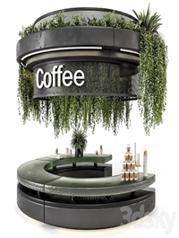 Coffee Reception Desk With Plants - Restaurant Set 1393