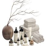 Decorative set with towels and branch 002