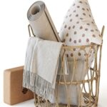 Wicker basket with yoga accessories