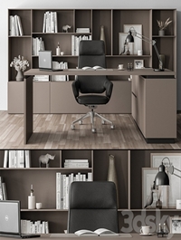 Boss Desk and Library Black and Beige - Office Furniture 315