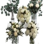 Bouquets of eucalyptus and peonies