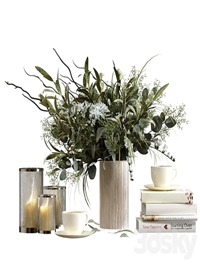 Decorative set with candles and coffee