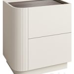 Modern Beige Wood Nightstand with 2 Drawers and Small Height for Bedroom Storage