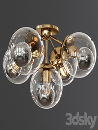 Modo Ceiling Mount 5 Globes Brushed Brass and Clear Glass